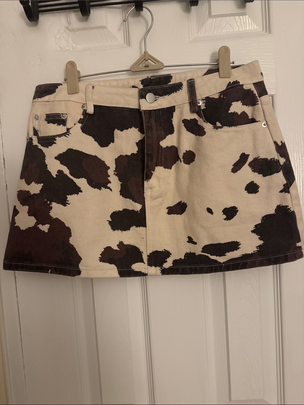 Altar'd State Cow Spot Mini Skirt in Cream and Brown